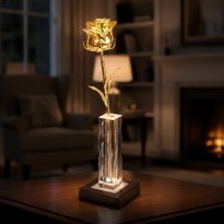 Illuminated 11" 24k Gold Dipped Rose in 5" Crystal Vase